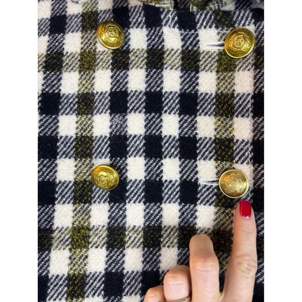 J.Crew Women Wool Buffalo Check Plaid Double Breasted Gold Button Coat Black - Picture 4 of 15